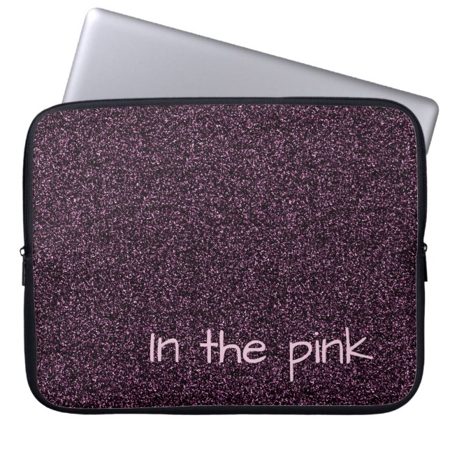 Custom text dark pink faux glitter laptop sleeve (Front)