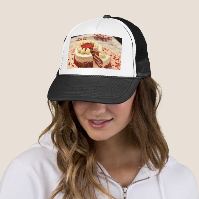 Custom Text Delicious Cake with One Slice Cut Pict Trucker Hat (In Situ)
