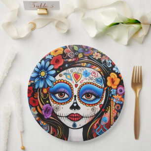 Custom text Dia de Muertos☠️ La Calavera Catrina Paper Plate