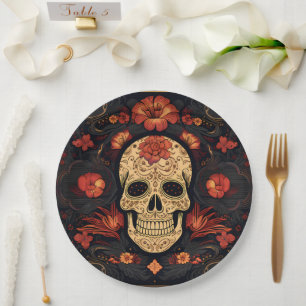 Custom text Dia de Muertos☠️ Sugar Skull  Paper Plate
