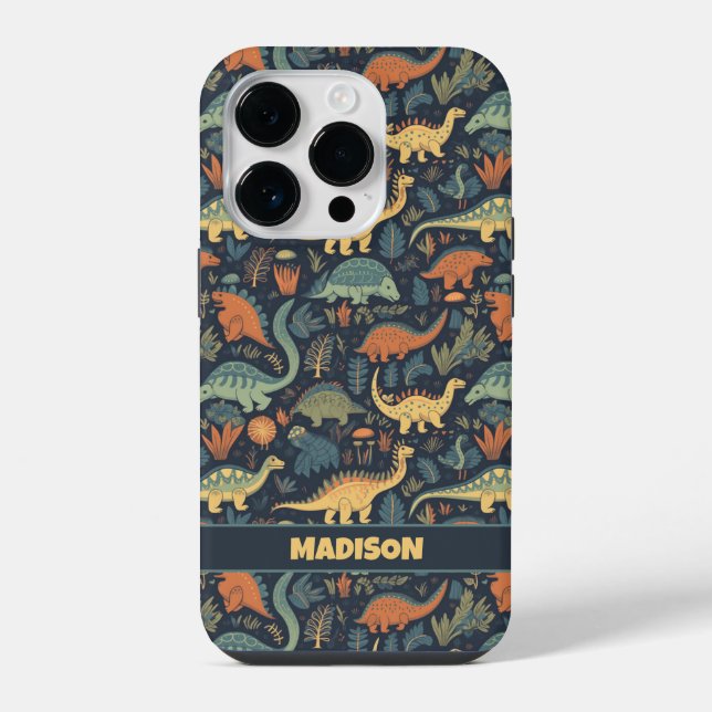 Custom Text Dinosaur Pattern iPhone Case (Back)