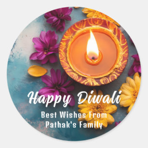 Custom text, Diwali Delight Classic Round Sticker