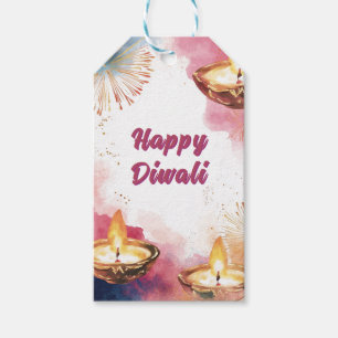 Custom text, Diwali Watercolor  Light & Celebrate Gift Tags