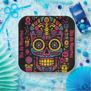Custom text 💀 doodle style Día de Muertos Paper Plate