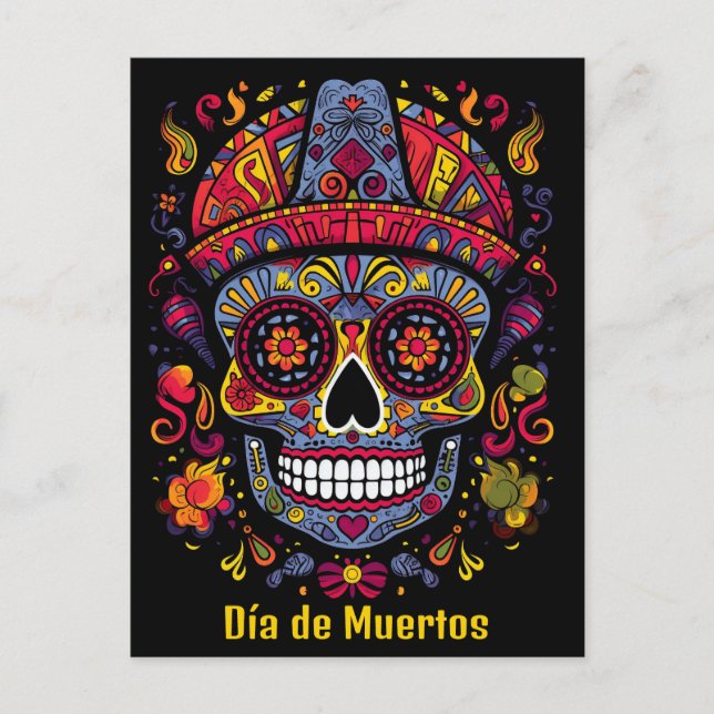 Custom text 💀  doodle style Día de Muertos Postcard (Front)