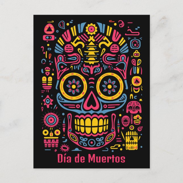 Custom text 💀  doodle style Día de Muertos Postcard (Front)