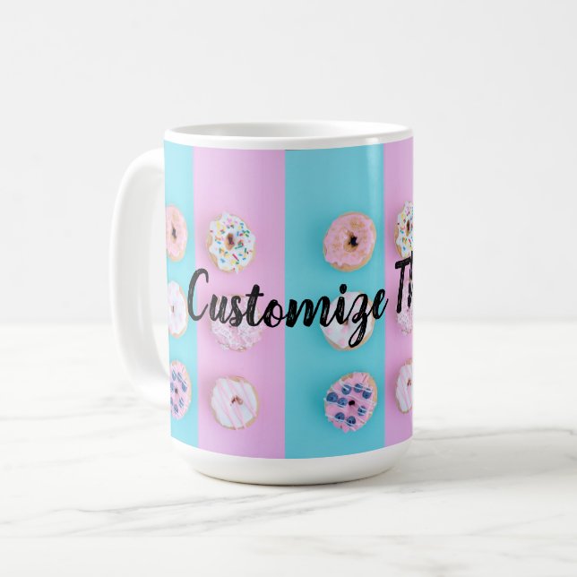 Custom Text/ Doughnut Lover Colourful Stripes Coffee Mug (Front Left)