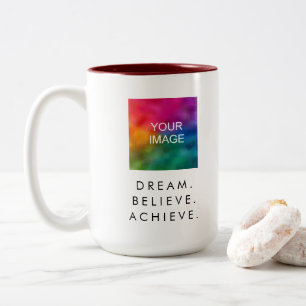 Custom Text Dream Believe Achieve Success Quote Two-Tone Coffee Mug