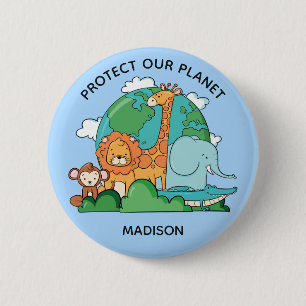 Custom Text Earth with Animals 6 Cm Round Badge