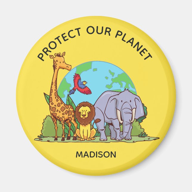 Custom Text Earth with Animals Magnet (Front)