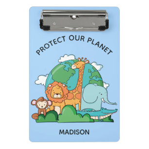 Custom Text Earth with Animals Mini Clipboard