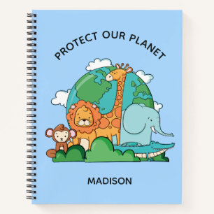 Custom Text Earth with Animals Notebook
