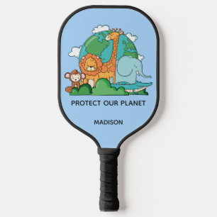 Custom Text Earth with Animals Pickleball Paddle