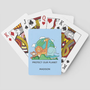 Custom Text Earth with Animals Playing Cards