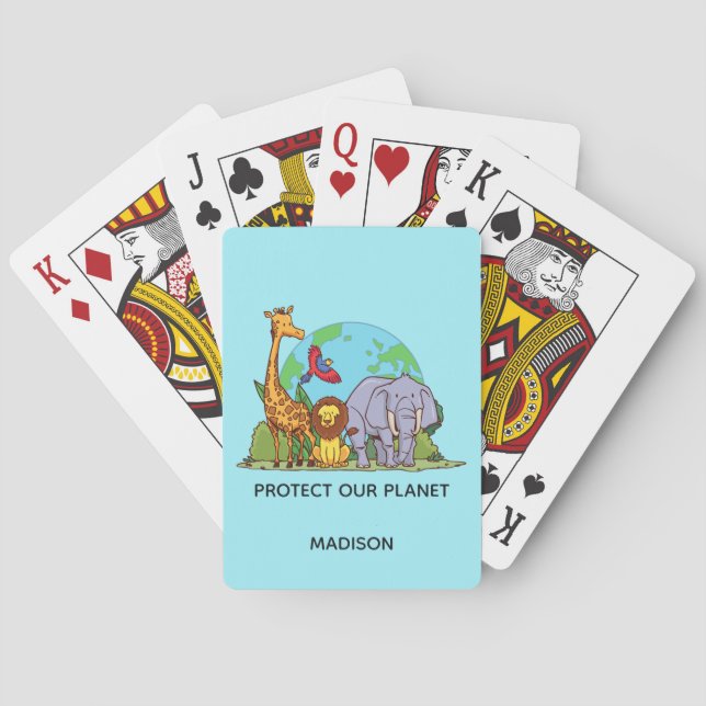 Custom Text Earth with Animals Playing Cards (Back)