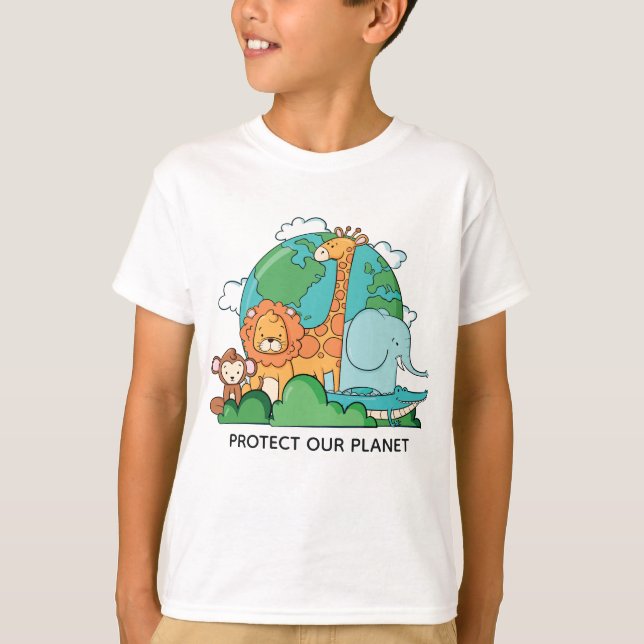 Custom Text Earth with Animals T-Shirt (Front)