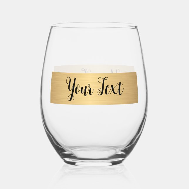 Custom Text Elegant Gold Template Typography Stemless Wine Glass (Front)