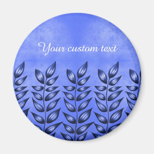 Custom Text Elegant Plant With Pointy Leaves Blue Magnet