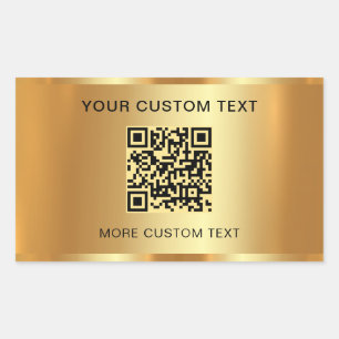 Custom Text Elegant Scannable QR Code Gold Look Rectangular Sticker
