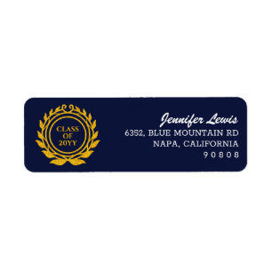 Custom Text Emblem Style Blue Gold Return Address