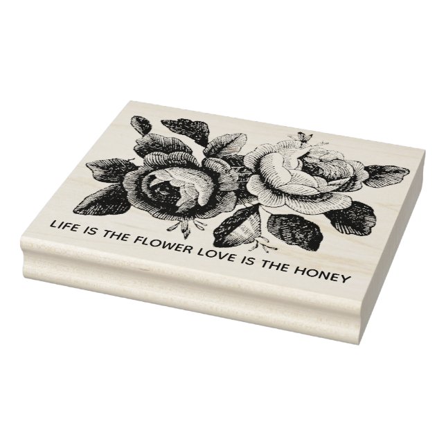 Custom text engraving vintage flowers rubber stamp (Stamp)