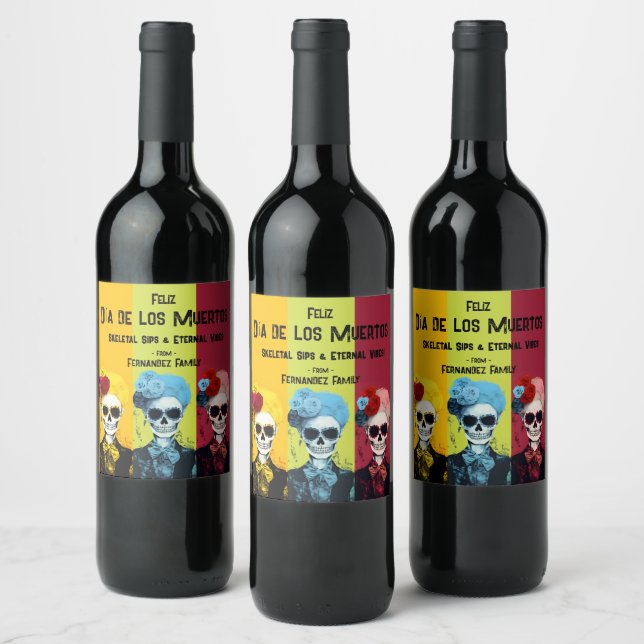Custom text Eterna Fiesta Dia de Muertos  Wine Label (Bottles)