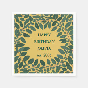 Custom text eucalyptus Frame – mustard yellow Napkin
