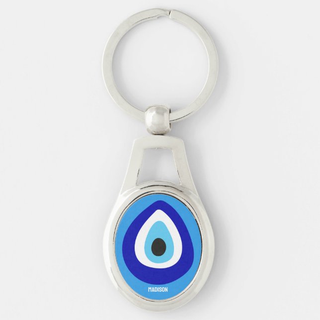 Custom Text Evil Eye Nazar Amulet Key Ring (Front)