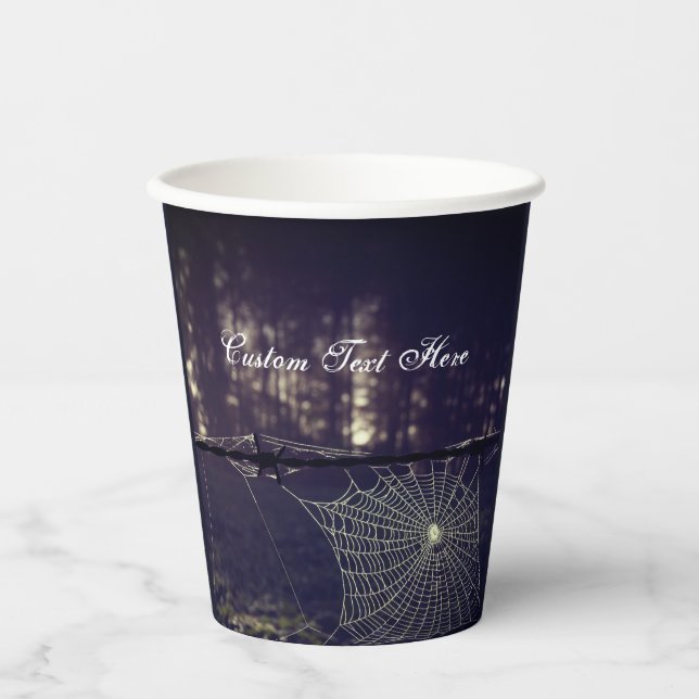 Custom Text/ Fall Spooky Forest Creepy Spider Web Paper Cups (Front)