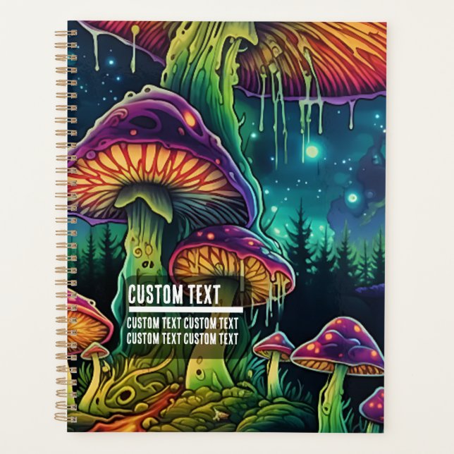 Custom Text Fantasy Glowing Mushroom Enchanted Planner (Front)