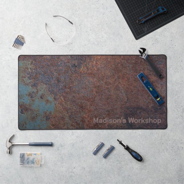 Custom Text Faux Rusted Metal Desk Mat (Workstation)