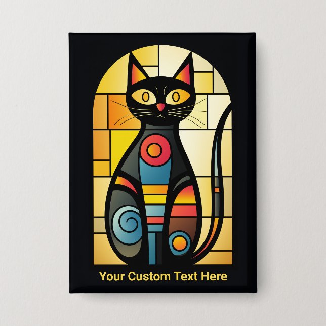 Custom Text Faux Stained Glass Cat (Front)