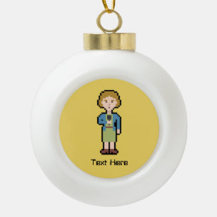 Custom Text Female Reporter Ceramic Ball Christmas Ornament