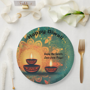 Custom text, Festive Fervour Customisable Diwali Paper Plate