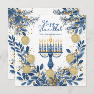 Custom text Festive Foliage Hanukkah Holiday Card