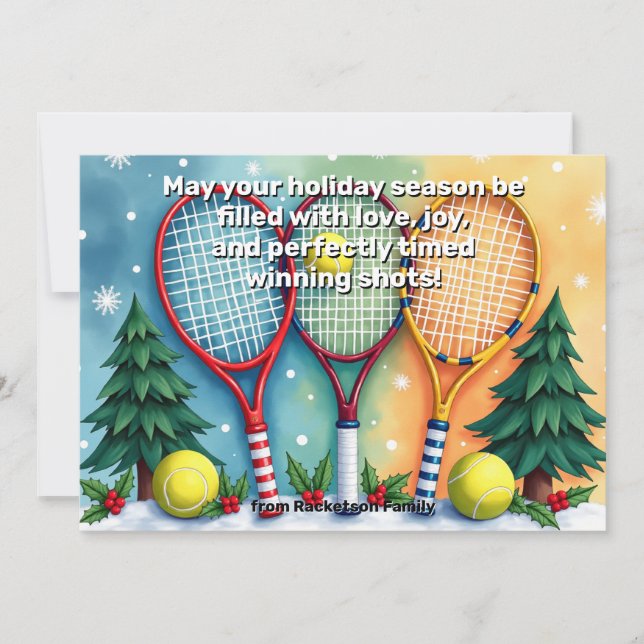 🎾🎄Custom text,  Festive Three-Handed Smash Holiday Card (Front)