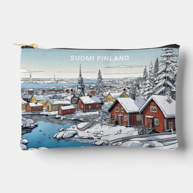Custom Text Finland Winter Illustration Accessory Pouch (Front)