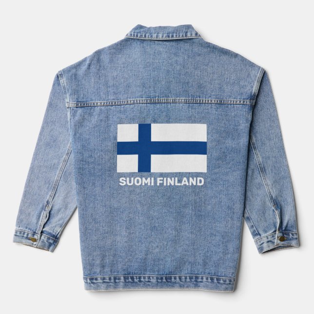 Custom Text Finnish Flag Denim Jacket (Back)