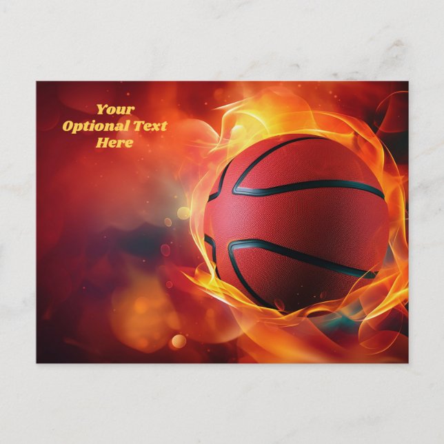 Custom Text Flaming Basketball Postcard (Front)