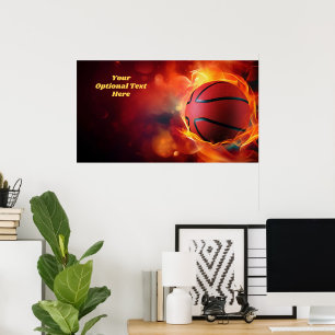 Custom Text Flaming Basketball Poster