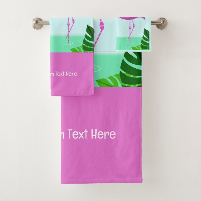 Custom Text Flamingo Love Bath Towel Set (Insitu)