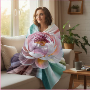 Custom Text Floral Peony Personalized  Sherpa Blanket