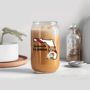Custom Text Florida Flag & Flower Orange Blossom Can Glass