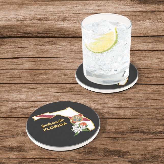 Custom Text Florida Flag & Flower Orange Blossom Coaster (Creator Uploaded)