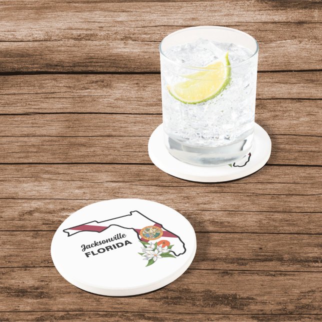Custom Text Florida Flag & Flower Orange Blossom Coaster (Creator Uploaded)