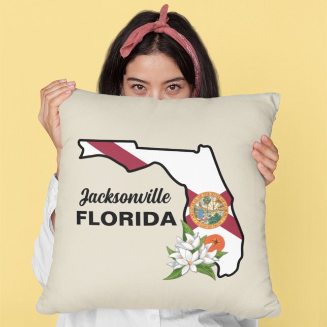Custom Text Florida Flag & Flower Orange Blossom Cushion (Creator Uploaded)
