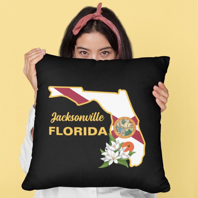 Custom Text Florida Flag & Flower Orange Blossom Cushion (Creator Uploaded)