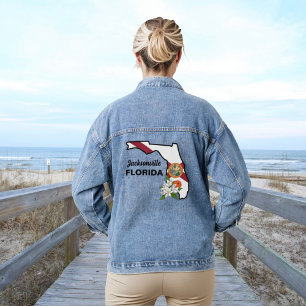 Custom Text Florida Flag & Flower Orange Blossom Denim Jacket