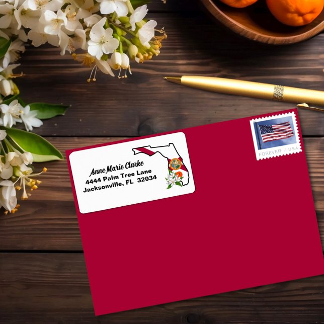 Custom Text Florida Flag & Flower Orange Blossom Label (Creator Uploaded)