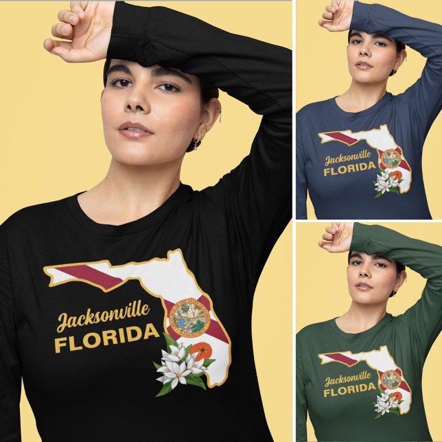 Custom Text Florida Flag & Flower Orange Blossom T-Shirt (Creator Uploaded)